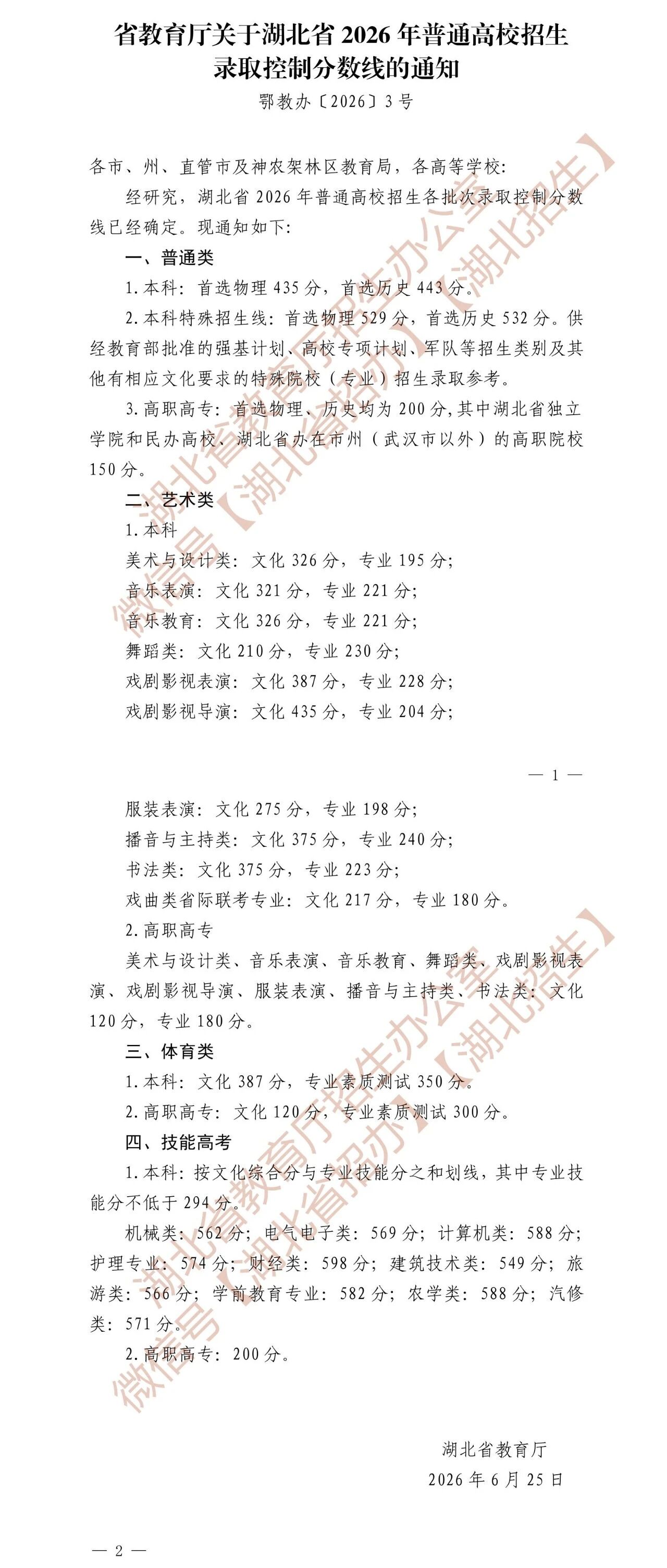 刚刚，湖北省2026年高考分数线公布！
